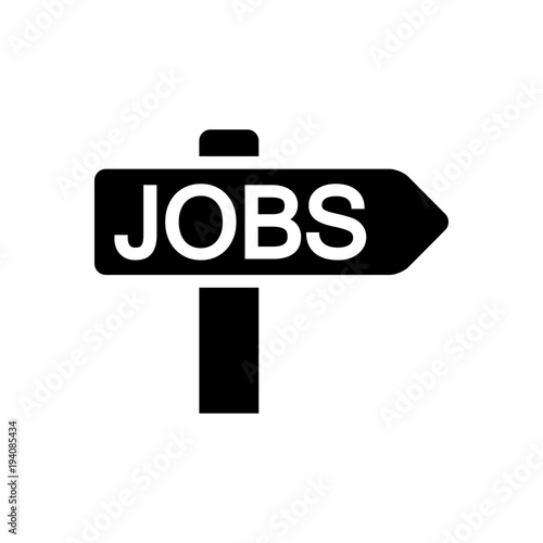Icono plano JOBS en cartel direccion en color negro