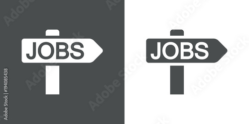 Icono plano JOBS en cartel direccion en gris y blanco