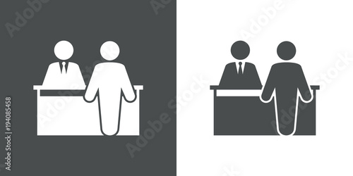 Icono plano mostrador atencion al publico en gris y blanco