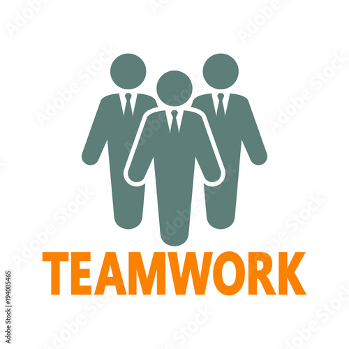 Icono plano TEAMWORK en grupo de trabajo en gris y naranja