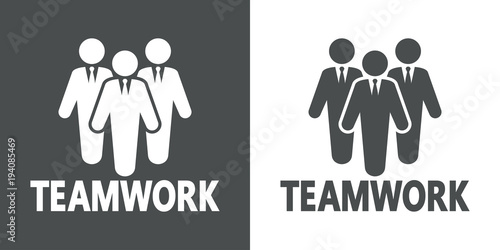 Icono plano TEAMWORK en grupo de trabajo en gris y blanco