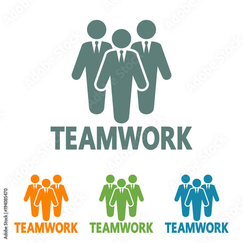 Icono plano TEAMWORK en grupo de trabajo en varios colores
