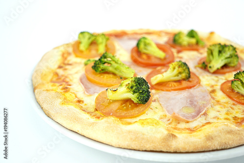 Pizza pepperoni with salami tomato broccoli