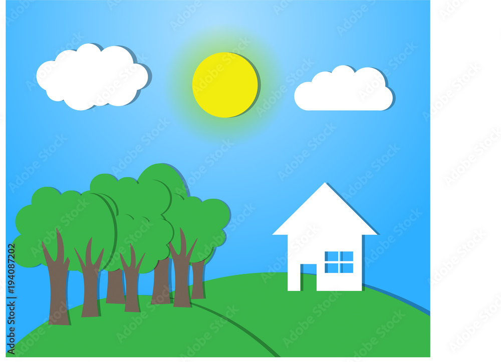 House, tree with sky background House, tree with sky background