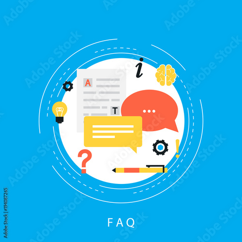 FAQ concept, frequently asked questions, client assistance and customer support, product and service information flat vector illustration design for web banners and apps