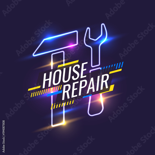 Hand tools for home renovation and construction. Vintage House repair poster.