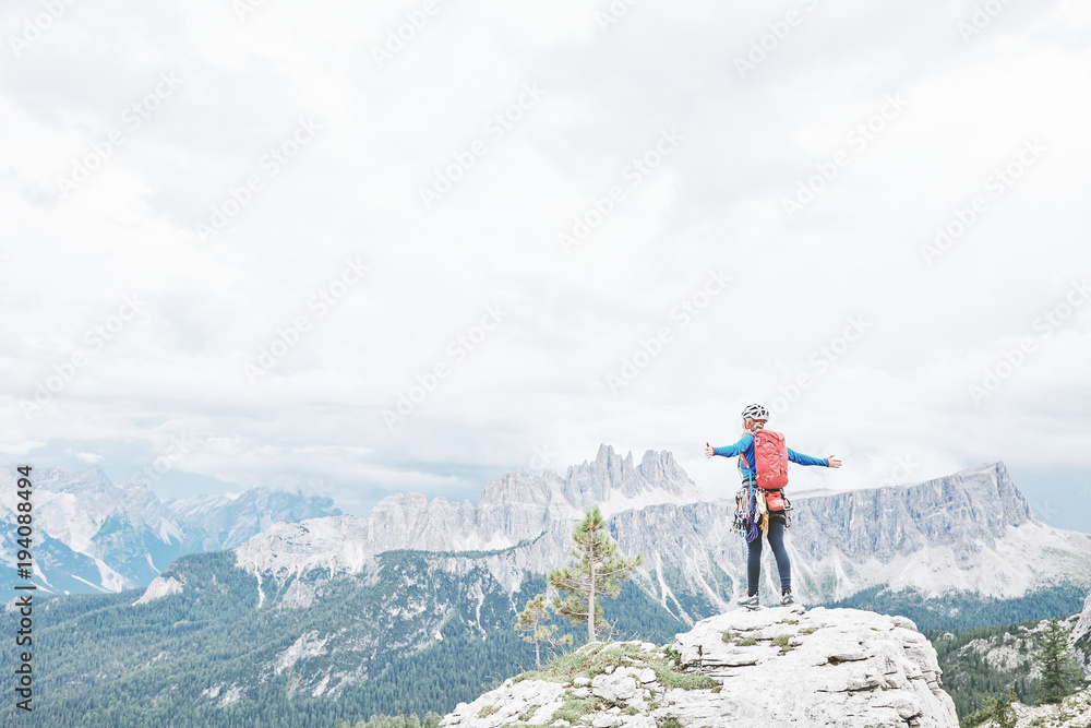 Rock climber enjoying Dolomites