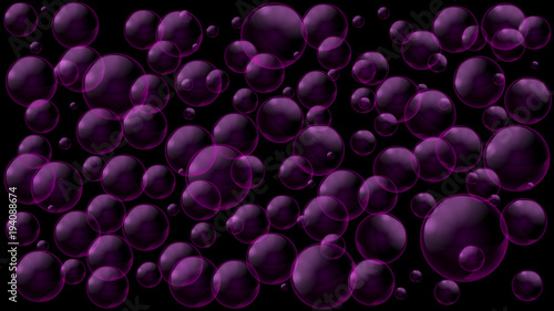 Geometric abstract black background with purple air bubbles or water drops. Vector illustration.