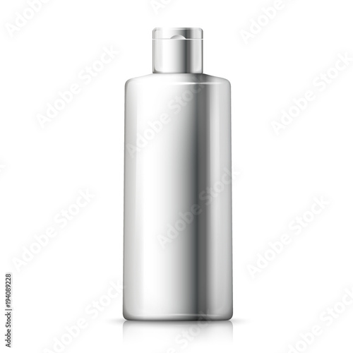 Vector 3d realistic silver shampoo bottle. 