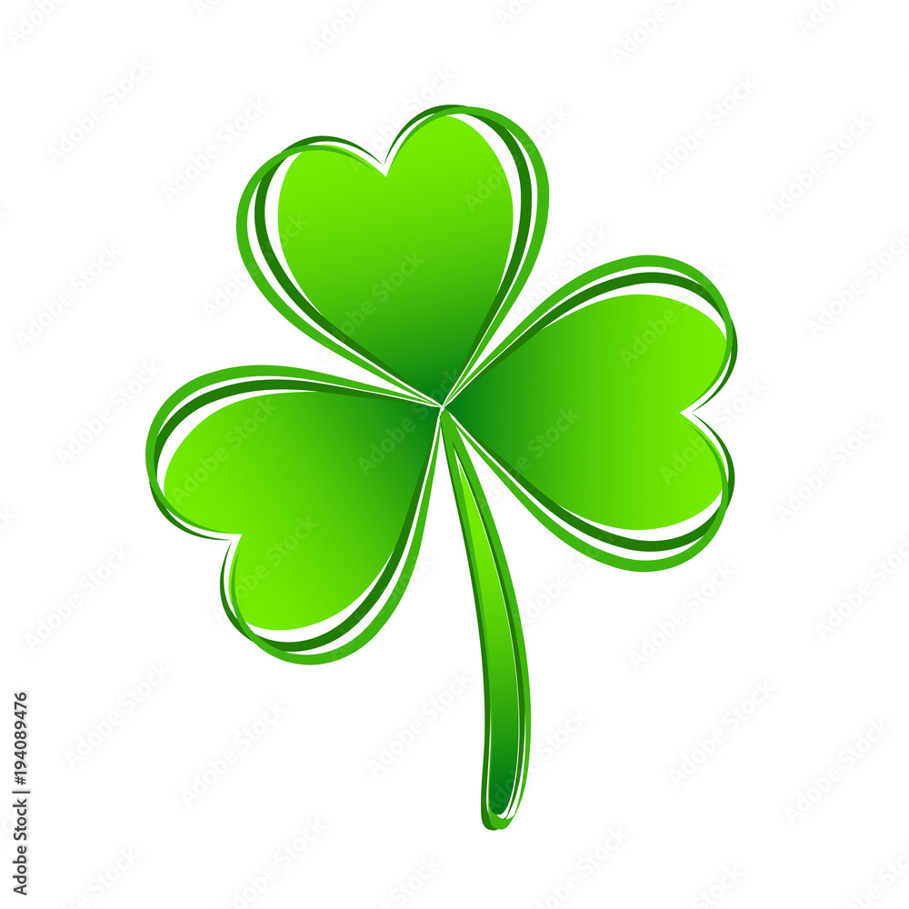 Three leaf green clover hand draw. Lucky quatrefoil. Good luck symbol. Decoration for greeting cards, patches, prints for clothes, emblems Three leaf green clover hand draw. Lucky quatrefoil. Good luck symbol. Decoration for greeting cards, patches, prints for clothes, emblems