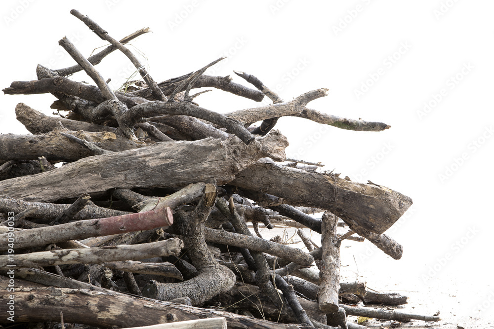 Pile of firewood isolated on white background.