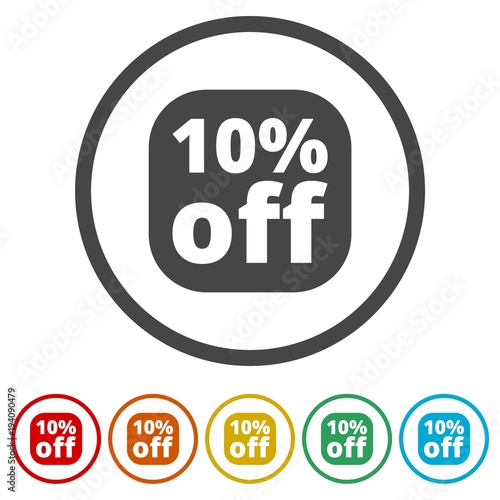 Coupon design, sale icon 10%, 6 Colors Included