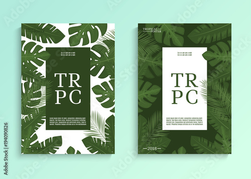 Background with tropical leaves. Cover design with jungle leaves. Vector illustration.