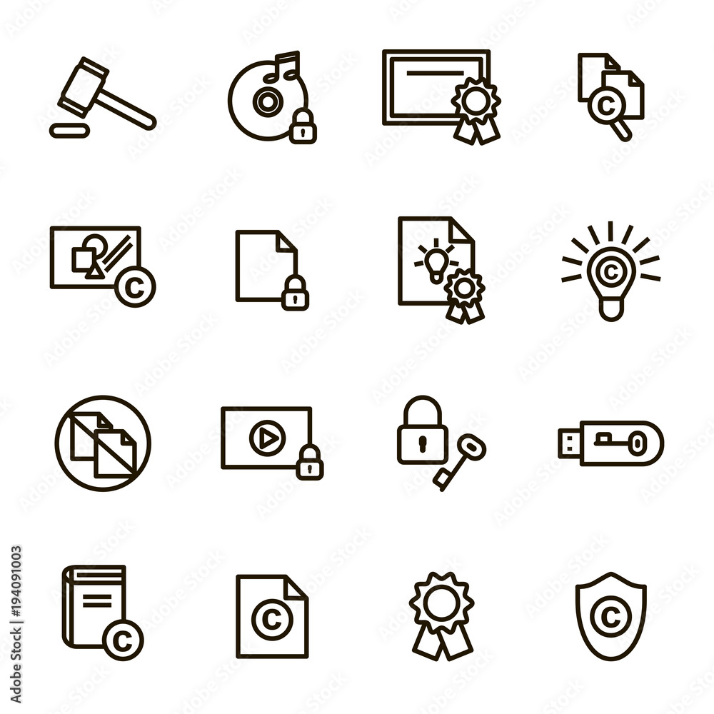 Copyright Signs Black Thin Line Icon Set. Vector Copyright Signs Black Thin Line Icon Set. Vector