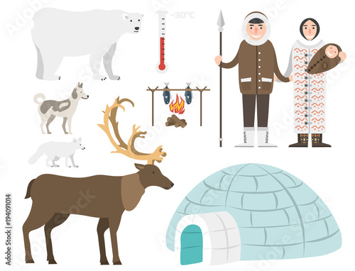 Alaska vector state symbols flat style america travel animal national geographic outdoor wildlife north arctic concept illustration