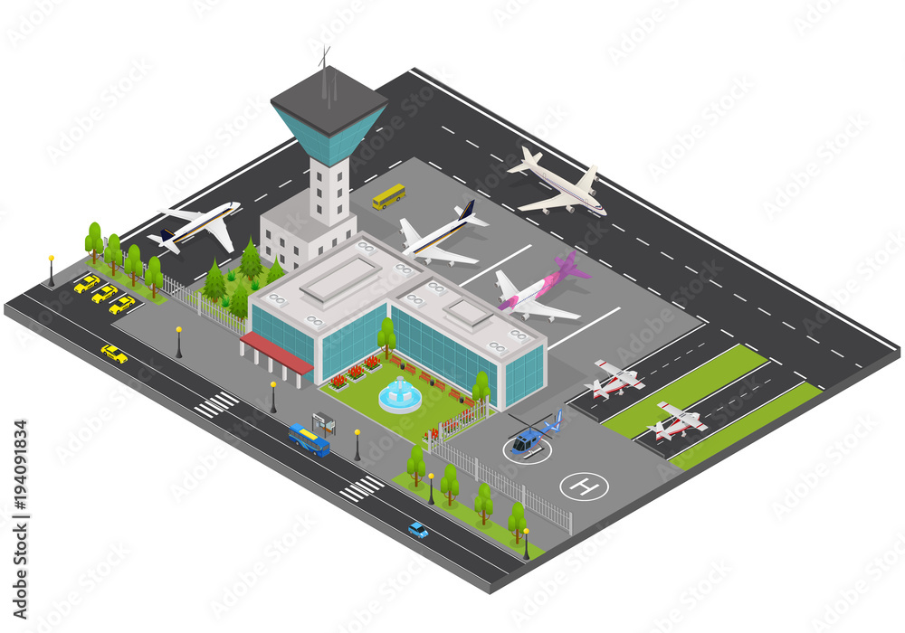 Airport Concept 3d Isometric View. Vector Airport Concept 3d Isometric View. Vector