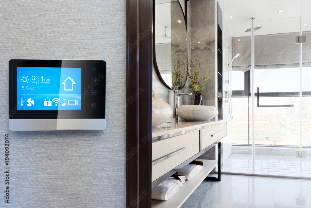 smart home system on intelligence screen with background smart home system on intelligence screen with background
