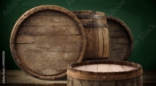 background of barrel and worn old table of wood