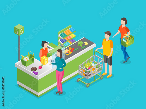 Pay in Store 3d Isometric View. Vector