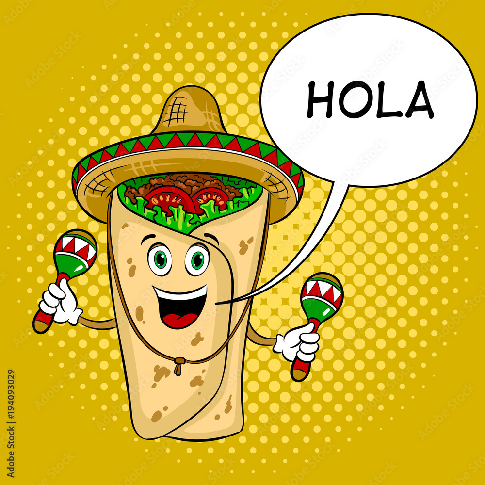 Burrito and maraca pop art vector illustration Burrito and maraca pop art vector illustration