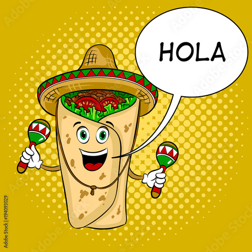 Burrito and maraca pop art vector illustration