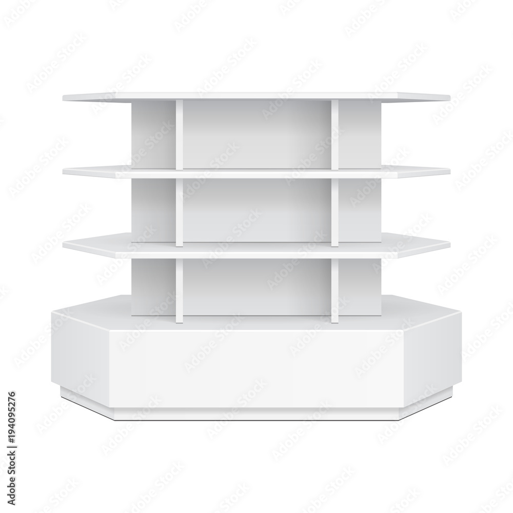 Hexagon, Hexagonal POS POI Cardboard Floor Display Rack For Supermarket Blank Empty. Mock Up. Illustration Isolated On White Background. Ready For Your Design. Product Advertising. Vector EPS10 Hexagon, Hexagonal POS POI Cardboard Floor Display Rack For Supermarket Blank Empty. Mock Up. Illustration Isolated On White Background. Ready For Your Design. Product Advertising. Vector EPS10