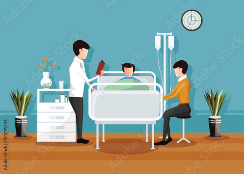 Doctor checking a patient in the hospital, Hospital room interior - Vector illustration 