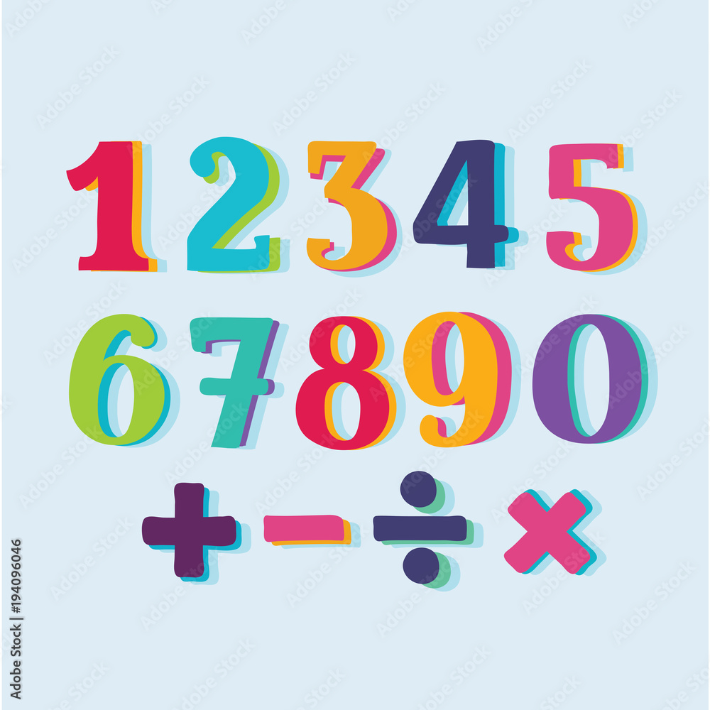 Set of color paper numbers