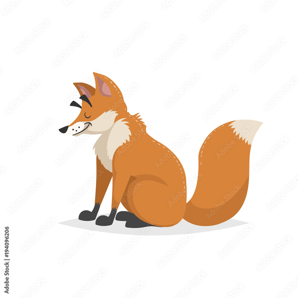 Cartoon cheerful sitting red fox. Forest Europe and North America animal. Flat with simple gradients trendy design. Education vector illustration. Cartoon cheerful sitting red fox. Forest Europe and North America animal. Flat with simple gradients trendy design. Education vector illustration.