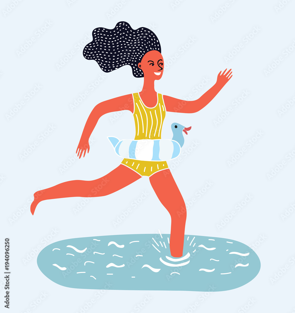 Slim and attractive young woman in yellow bikini standing in seawater vector illustration Slim and attractive young woman in yellow bikini standing in seawater vector illustration