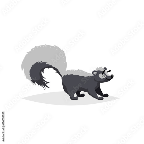 Cartoon cheerful skunk. Forest North America animal. Flat with simple gradients trendy design. Education vector illustration.