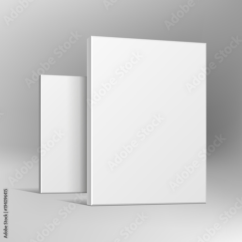 Blank Software Cardboard Or Plastic Package Boxes Group For Your Products. Mock Up, Template. Illustration On Gray Background. Advertising. Vector EPS10