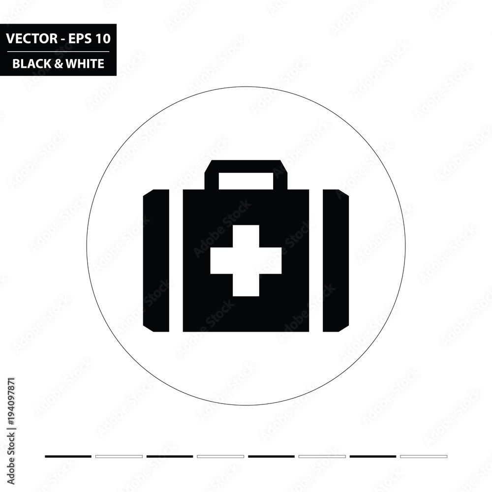 Obraz premium Medical kit flat black and white icon. Vector illustration.