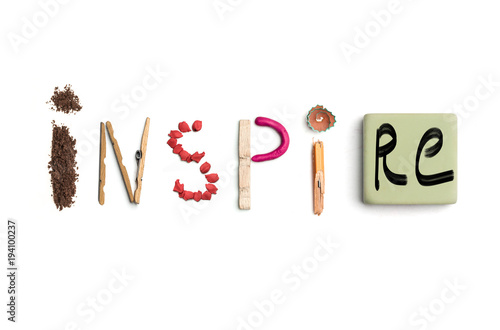 The word inspire created from office stationery. photo