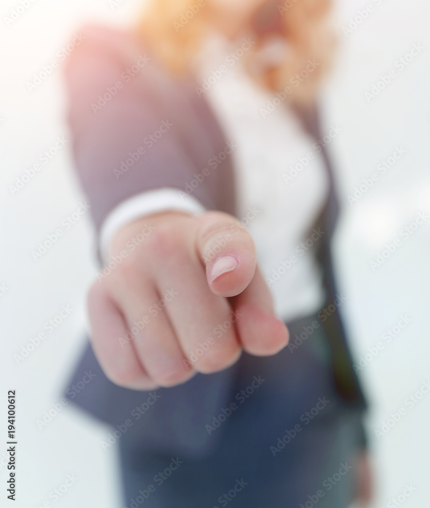 Fototapeta premium Young Woman pointing finger to You