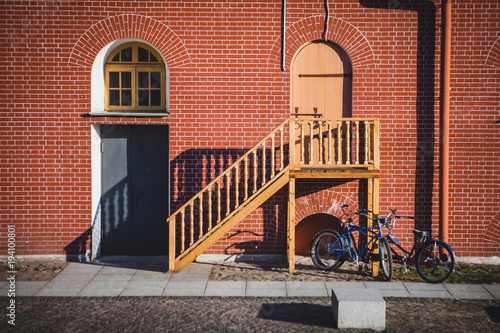 Door, window with arch and stairs photo