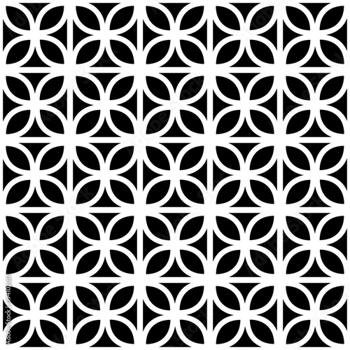 Black and white leaves trellis geometric seamless pattern, vector