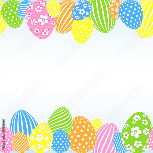 Pattern of colored Easter eggs on a light background Decorative festive empty template for design of card banner poster advertisement sale for Easter holiday Element of design Creative headers Vector