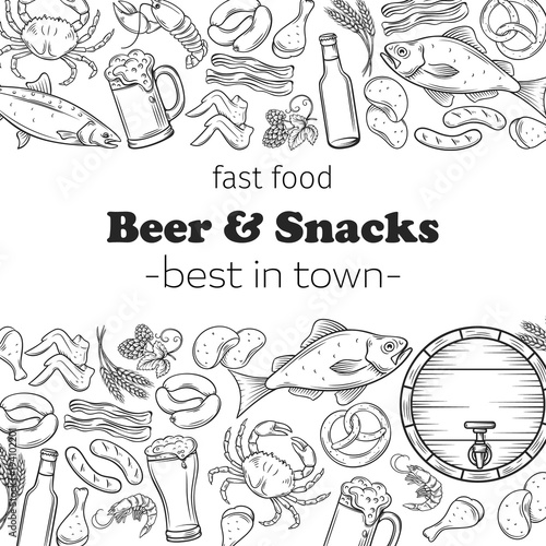 Pub Food and Beer Hand Drawn Template