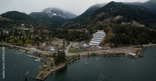 Aerial view of Britannia Beach, North of Vancouver, BC, Canada.