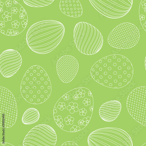 Seamless pattern from white easter eggs on a green background Decorative festive background for design of tags cards banners posters advertisements sales for Easter holiday Element of design Vector