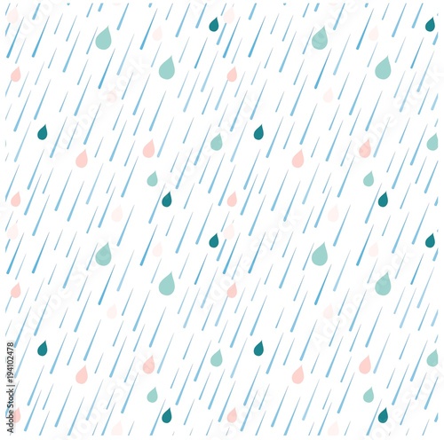 Blue and pink rain drops seamless pattern on white background, stock vector illustration for web, for print
