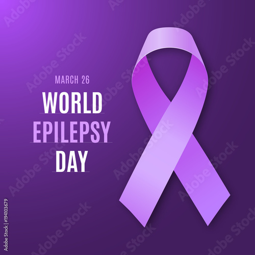 World epilepsy day. Purple ribbon on bright dark violet background. Epilepsy solidarity symbol. Vector illustration.illustration.