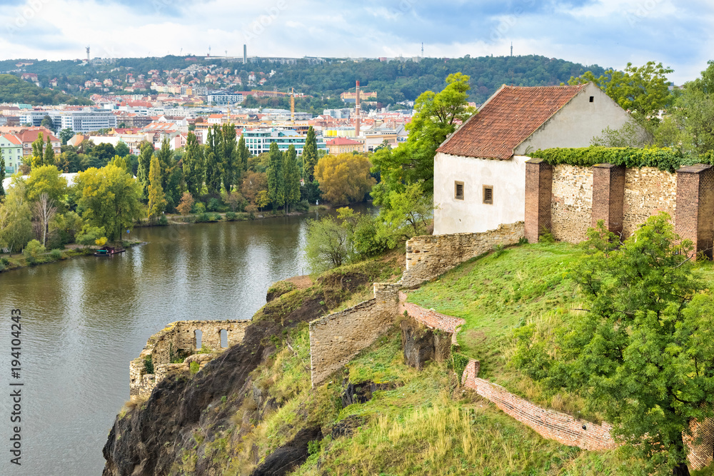 Vysehrad, Prague - Ruins of Libuse's Bath on the steep side of Vltava river