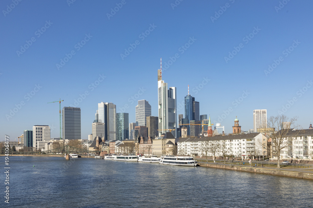  view of Frankfurt skyline with river Main