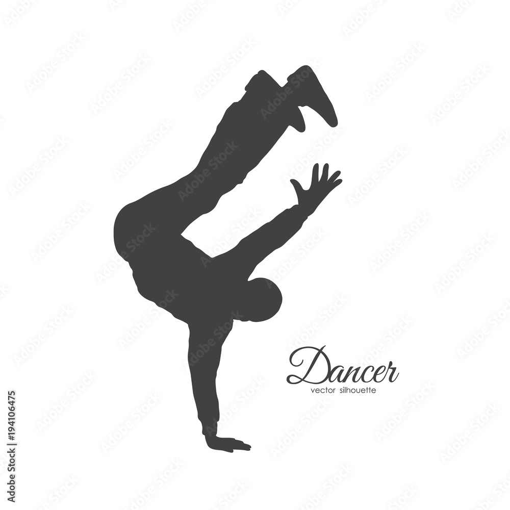 Silhouette of expressive break dance. Man dancing of Hip Hop on white background Silhouette of expressive break dance. Man dancing of Hip Hop on white background