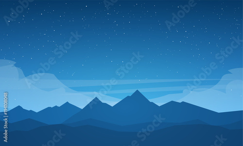 Vector illustration  Flat Night Mountains landscape with stars on the sky