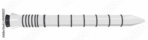 Space rocket, flying carrier rocket. Part of space shuttle. Vector master illustration. Isolated flighting spacecraft spaceshuttle, white fuel tank, white background.