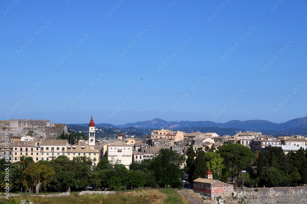 Corfu town cityscape Greece summer season