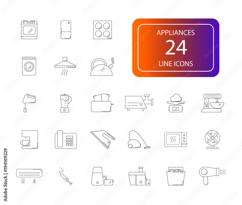 Line icons set. Appliances pack. Vector illustration Line icons set. Appliances pack. Vector illustration